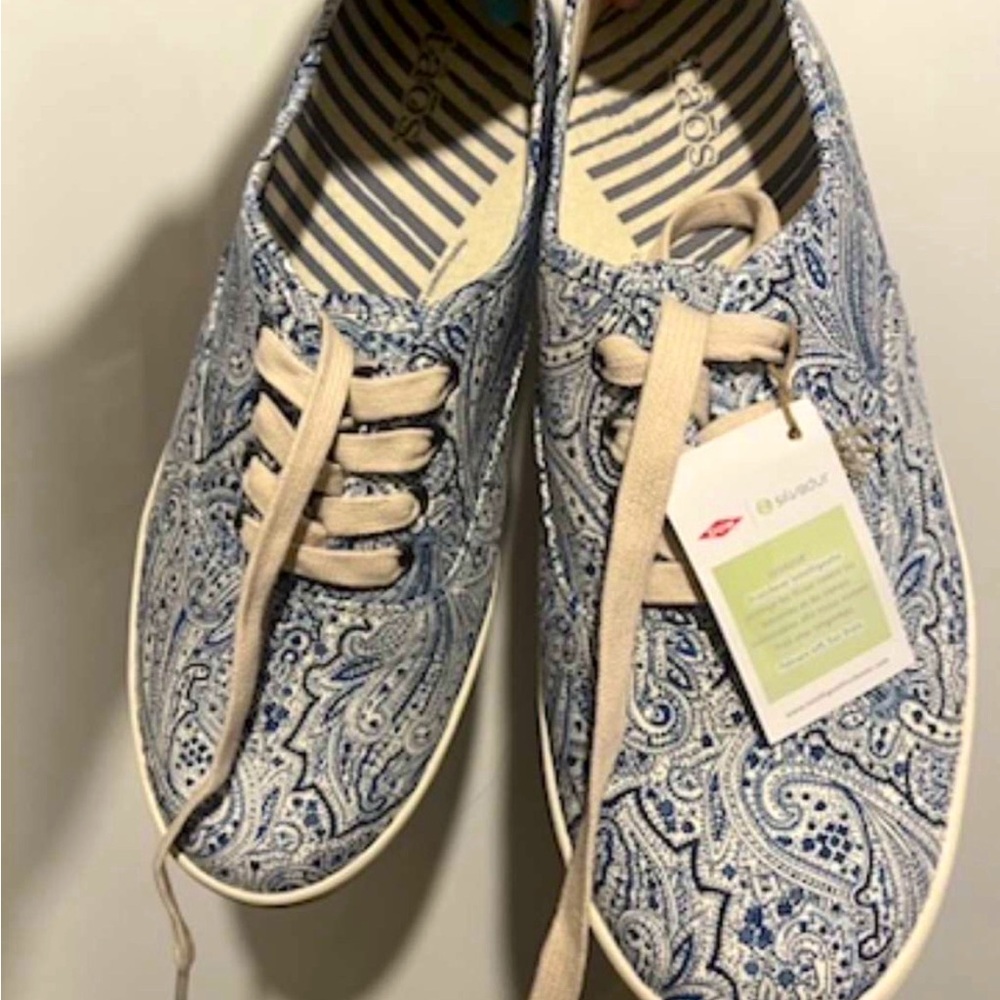 Casual Paisley Print Lace-Up Sneakers - Blue